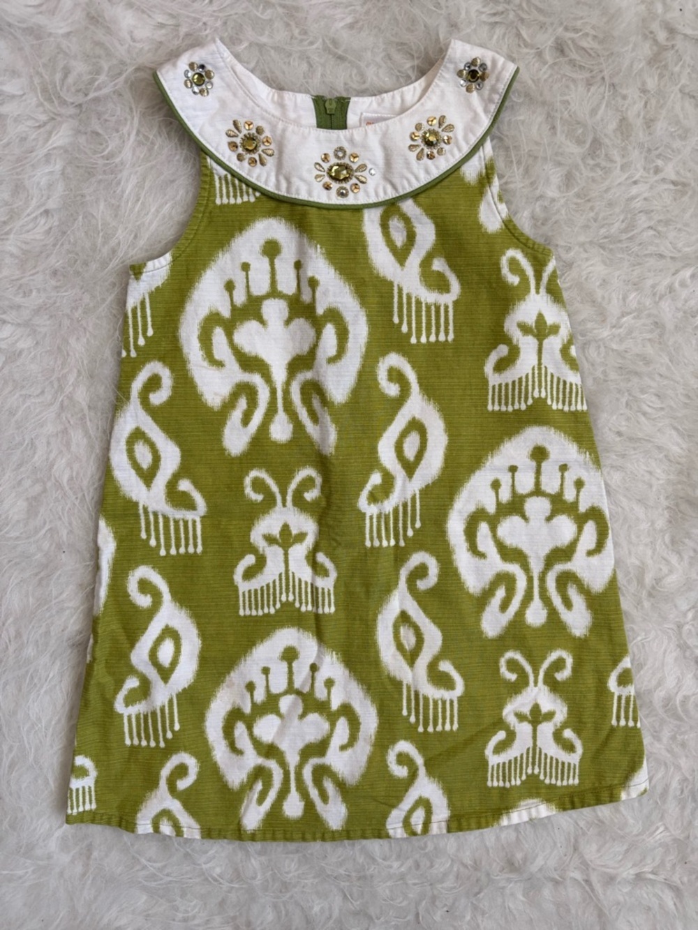 Gymboree Sleeveless Green Greek Isles Summer Dress with Jeweled Collar